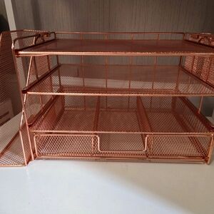 Rose gold office desk organizer w/6 matching file folders 📁